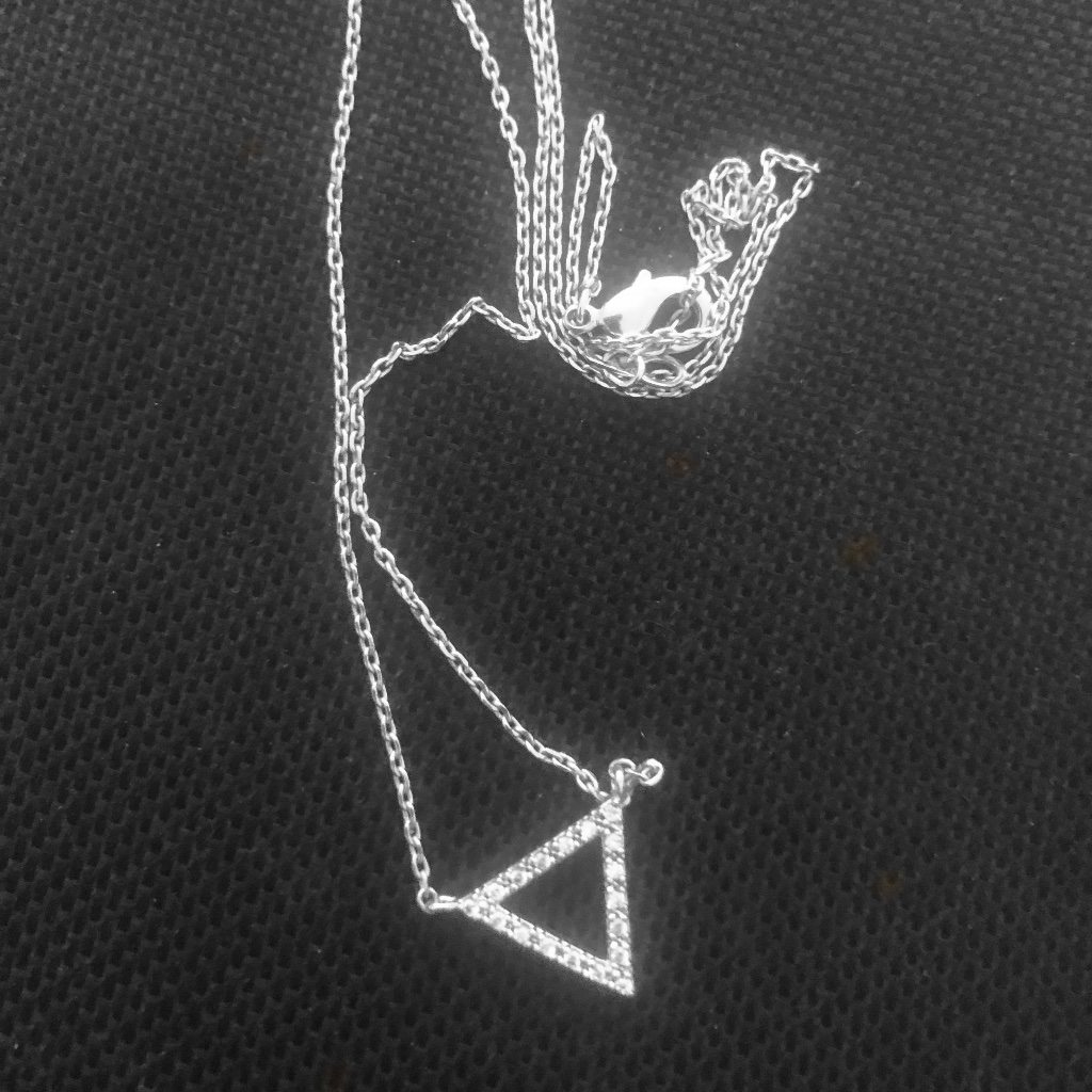 Silver Necklace With Rhinestone Triangular Pendant
